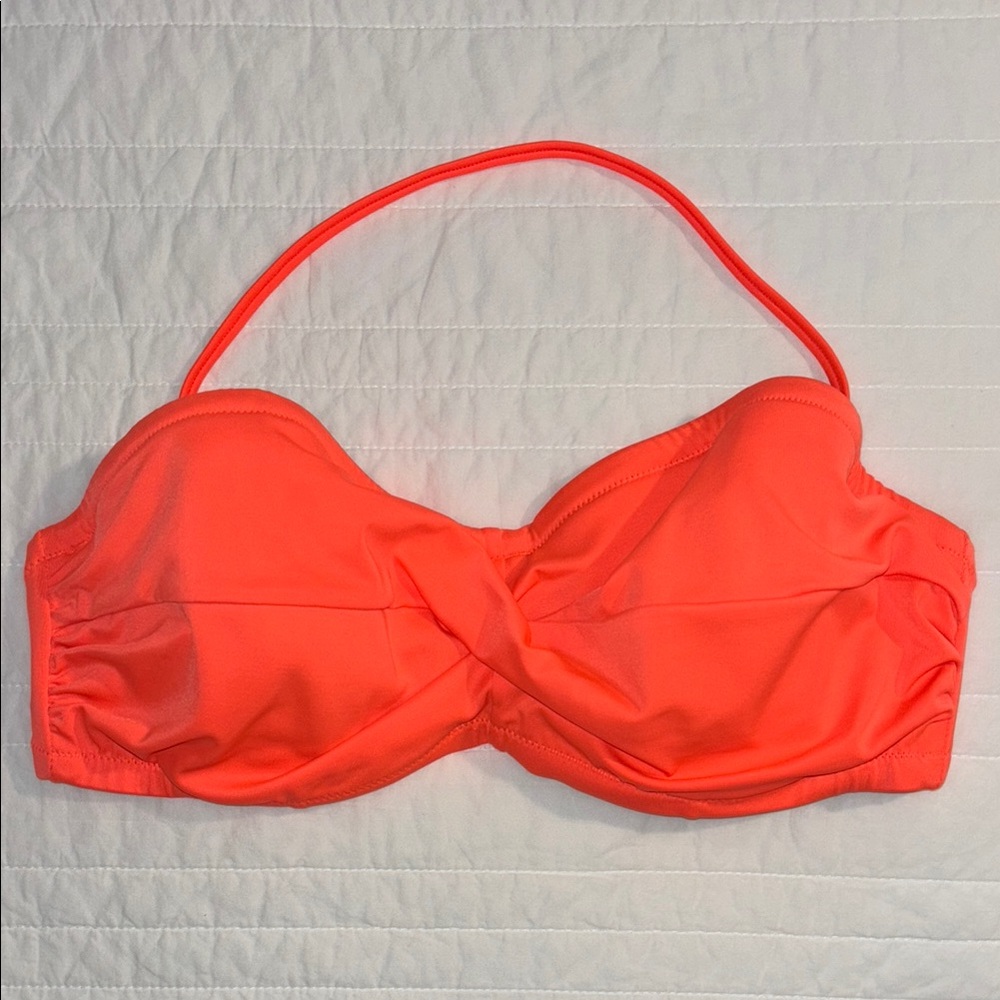 J.Crew Twist Bandeau Underwire Bikini Top Neon Papaya Size 34D